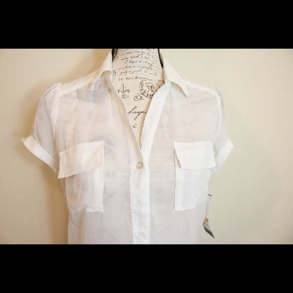 New with tags sheer white button up blouse collar - Picture 5 of 8